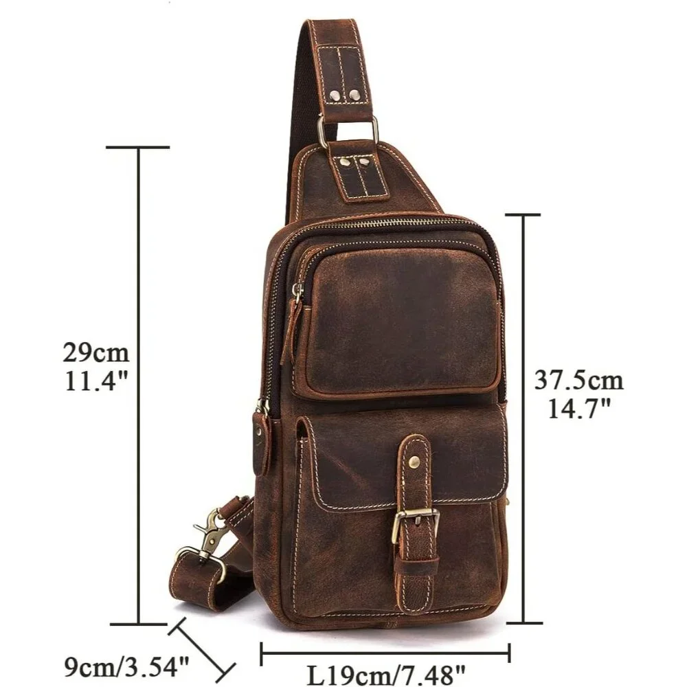 ✨Le'aokuu Men Brown Casual Travel Hiking Chest Bag Rig One Shoulder Strap Bags